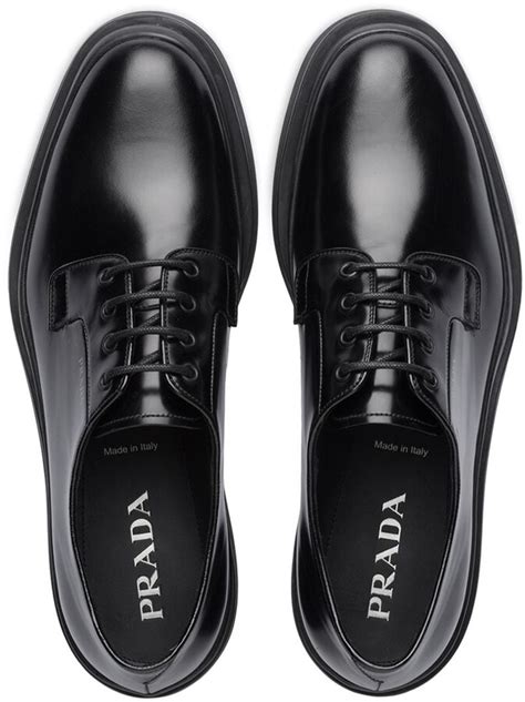 prada leather derby shoe with transparent sole|Prada brushed leather derby shoes.